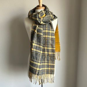 Topshop Plaid Yellow and Black White Scarf NWT Extra Long Scarf Nordstrom